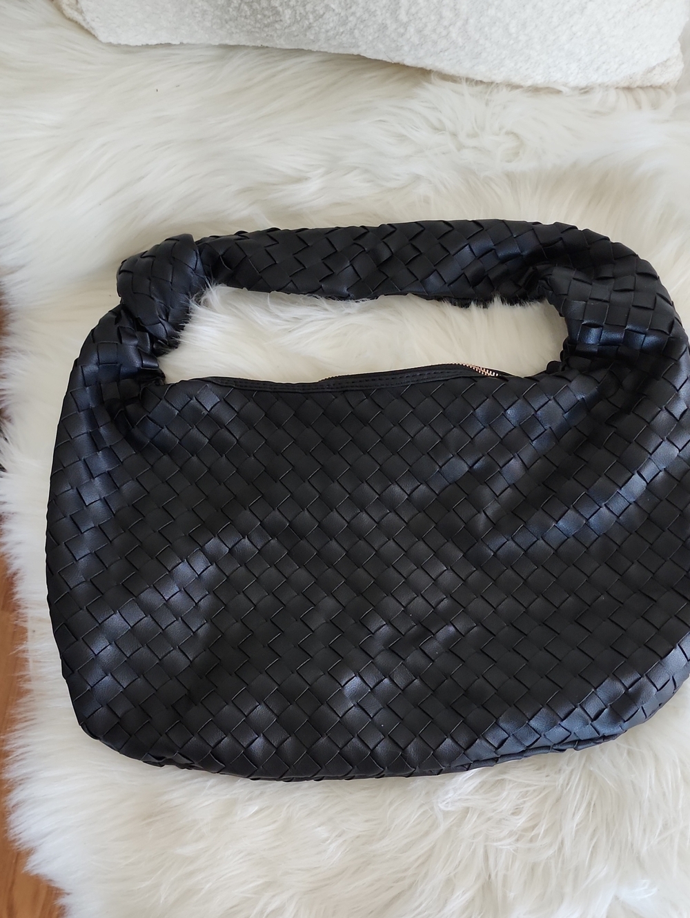 Urban Expressions Black Woven Knot-Handle Shoulder Bag